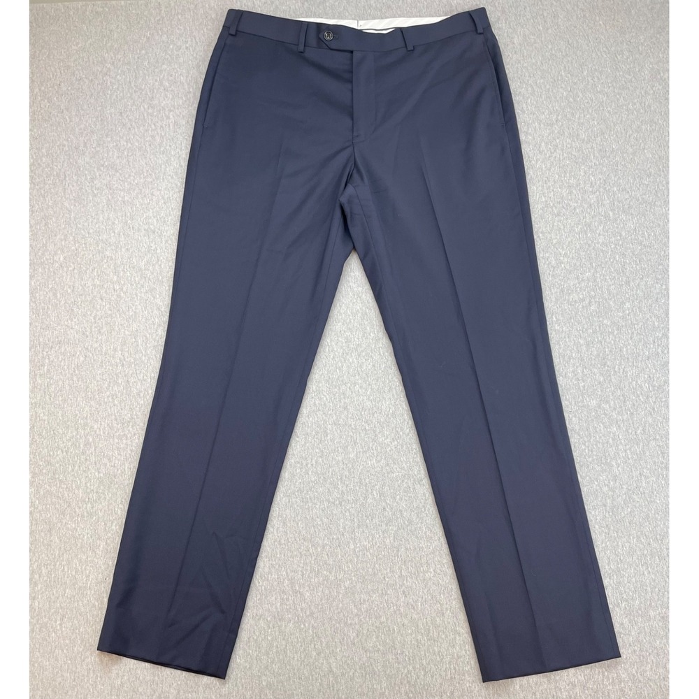Brooks Brothers Pants Mens 37 x 32 Navy Blue REDA Wool Blend Stretch Flat Front